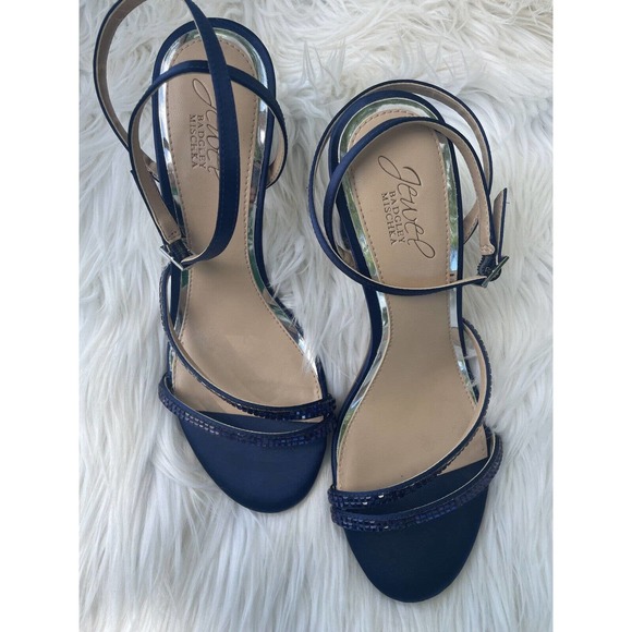 Jewel Badgley Mischka Women's Aura Embellished Heels In Navy Satin Size 7 - Picture 3 of 14